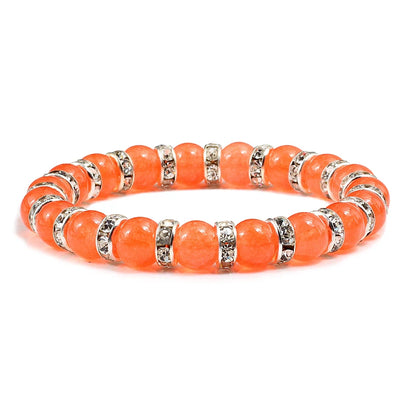 Bracelet de prière en pierre naturelle, Orange vif, corde en strass élastique, pour hommes et femmes, bijoux de Yoga faits à la main,