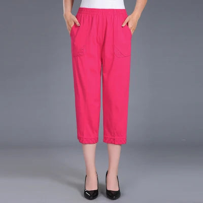 Pantacourt en pur coton pour femme, pantalon décontracté, taille élastique, grande taille 4XL, été 2025
