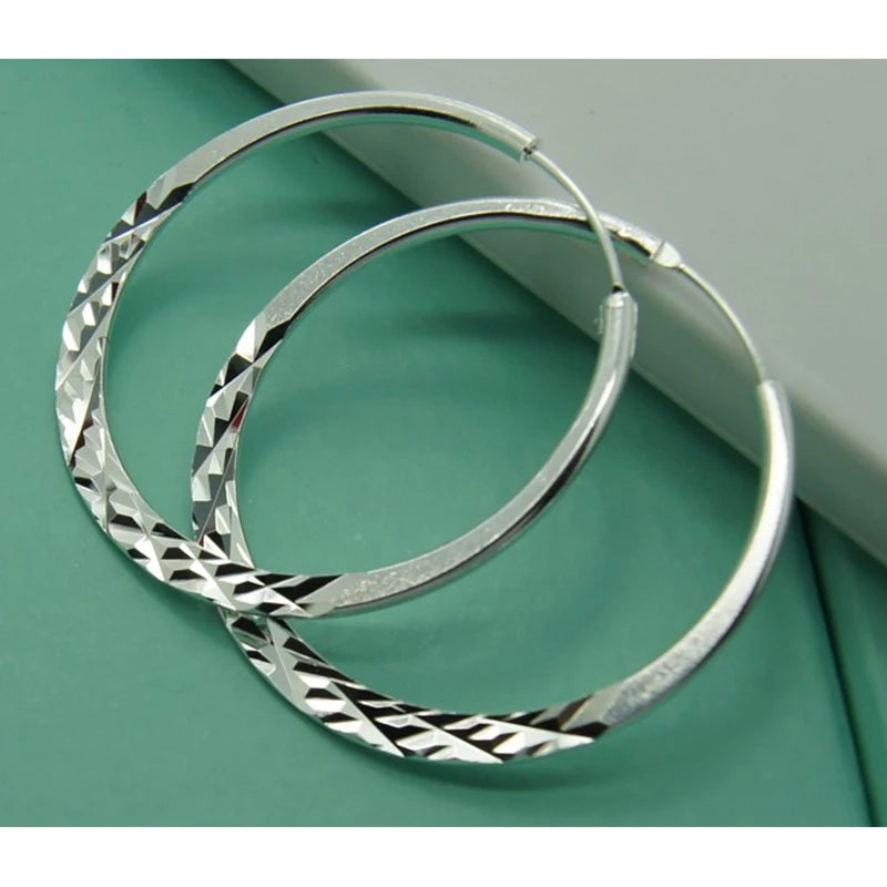 DOTEFFIL 925 argent Sterling 40/45/50mm rond cercle boucles d'oreilles pour les femmes