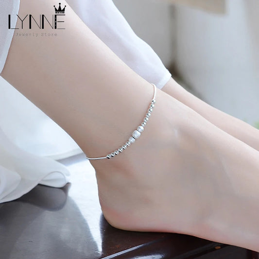 Bracelet de cheville boule ronde perlée pour femme, argent regardé JO925, perles conviviale rées, bracelets de cheville à breloques, cadeau de bijoux, nouvelle mode