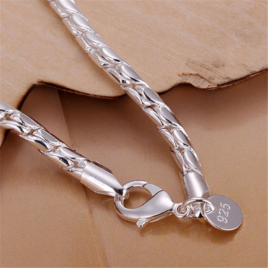 DOTEFFIL 925 argent Sterling 18K or Bracelets 4mm serpent chaîne vis convient charme européen 20 cm bricolage bijoux de mode femmes cadeau