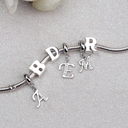 Authentique 925 breloque en argent Sterling perle Vintage A-Z lettre Alphabet balancent breloques ajustement Pan marque Bracelet Original bijoux fins