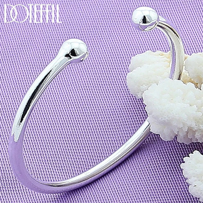 DOTEFFIL 925 argent Sterling 4mm lisse solide perle Bracelet boutons de manchette bracelets pour femmes hommes mariage fiançailles fête bijoux