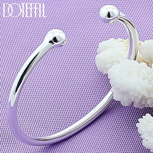 DOTEFFIL 925 argent Sterling 4mm lisse solide perle Bracelet boutons de manchette bracelets pour femmes hommes mariage fiançailles fête bijoux