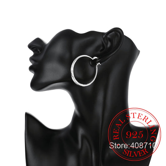 Boucles d'oreilles rondes Hip Hop en argent Sterling 925 pour femmes, grand cercle de 4.0cm,
