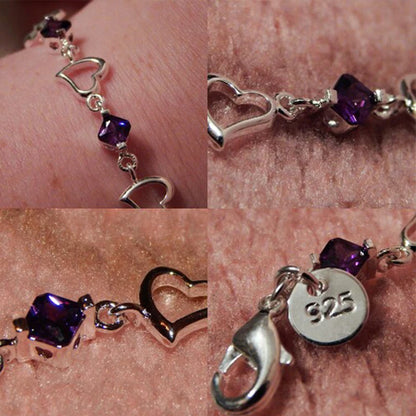 DOTEFFIL 925 en argent Sterling coeur violet Zircon Bracelet pour les femmes