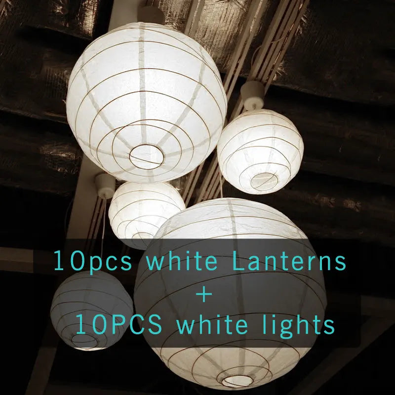 Lanterne LED blanche chaude (6, 8, 10, 12, 14, 16 pouces), 10 pièces/lot, lampions boule de papier chinois pour décoration de fête de mariage