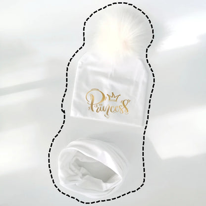 Ensemble de chapeaux pour filles, lettres dorées, princesse, prince, couronne, chapeau pour garçon, bonnet en coton tricoté pour enfants