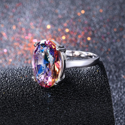 Bijoux à la mode pour femmes, bague en argent S925, feu mystique, arc-en-ciel, topaze, Promotion, bijoux de mariage élégants, cadeau de fête