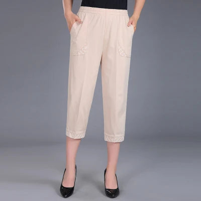 Pantacourt en pur coton pour femme, pantalon décontracté, taille élastique, grande taille 4XL, été 2025