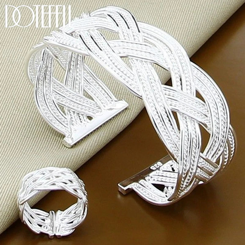 DOTEFFIL 925 en argent Sterling entrelacé Web bracelet bague ensemble pour femme mariage fiançailles fête mode charme bijoux