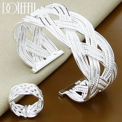 DOTEFFIL 925 en argent Sterling entrelacé Web bracelet bague ensemble pour femme mariage fiançailles fête mode charme bijoux