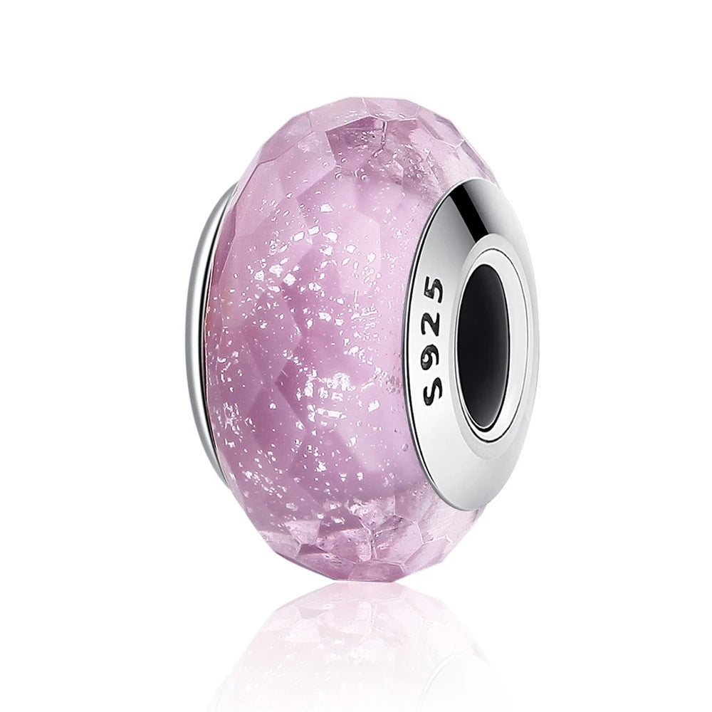 BAMOER 925 en argent Sterling belle fleur rose perles de charme en verre de Murano européen