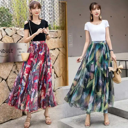 TingYiLi-Jupe longue de plage en mousseline de soie, style boho, imprimé floral, pour femmes