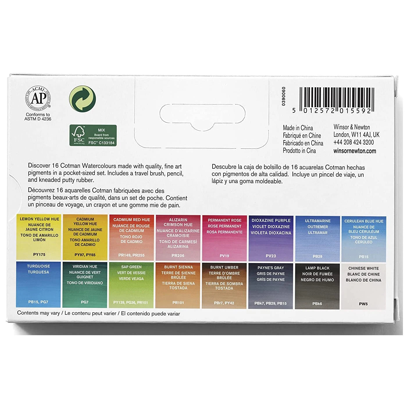 Winsor & Newton-Peinture d'interconnexion Cotman, ensemble de poche d'invitation, pigment de document à l'eau, 16 couleurs