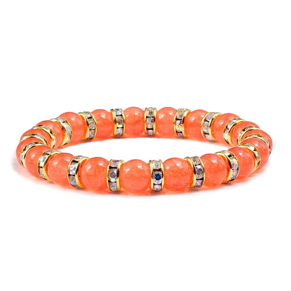 Bracelet de prière en pierre naturelle, Orange vif, corde en strass élastique, pour hommes et femmes, bijoux de Yoga faits à la main,
