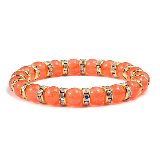 Bracelet de prière en pierre naturelle, Orange vif, corde en strass élastique, pour hommes et femmes, bijoux de Yoga faits à la main,