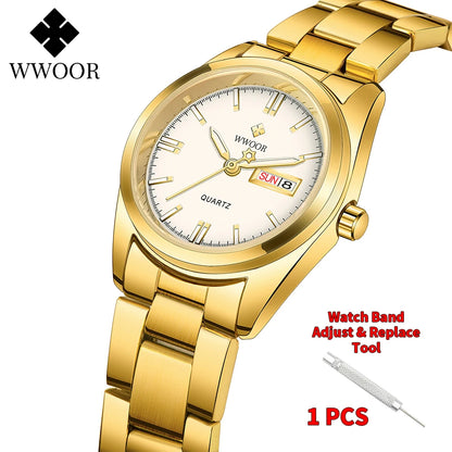 WWOOR-Montre à Quartz en Acier Inoxydable pour Femme, Étanche,