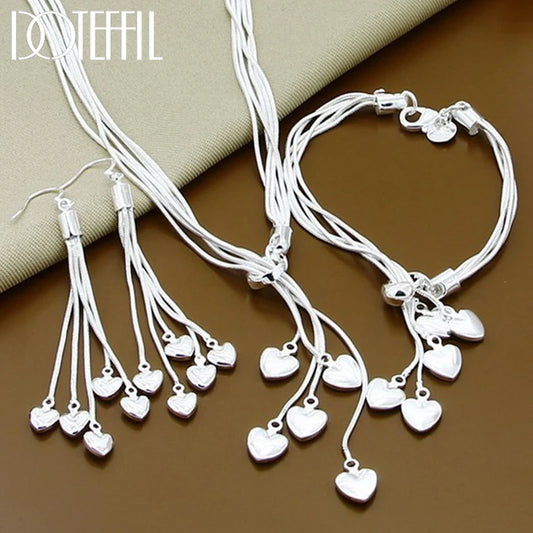 Prix usine ensembles bijoux 925 couleur argent collier Bracelet coeur bijoux ensembles collier Bracelet boucle d'oreille