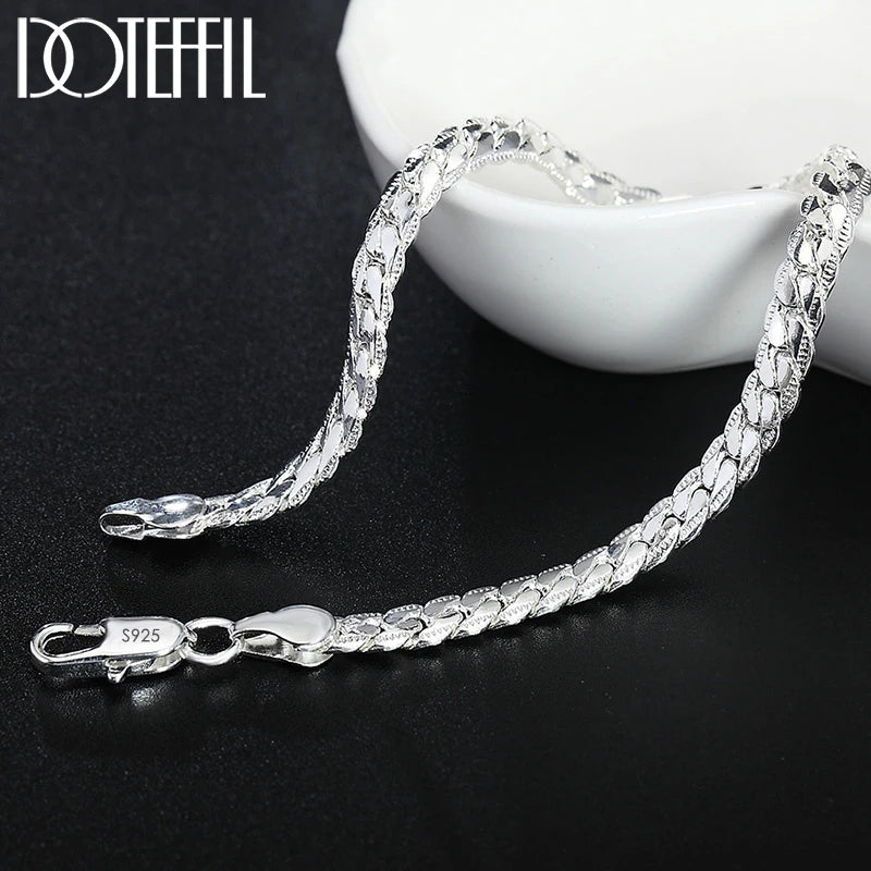 DOTEFFIL 925 argent Sterling 8/16/18/20/22/24 pouces 6mm chaîne latérale collier Bracelet pour femme hommes mode charme bijoux de mariage