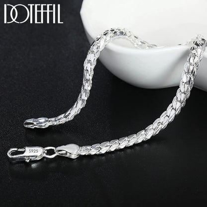 DOTEFFIL 925 argent Sterling 8/16/18/20/22/24 pouces 6mm chaîne latérale collier Bracelet pour femme hommes mode charme bijoux de mariage