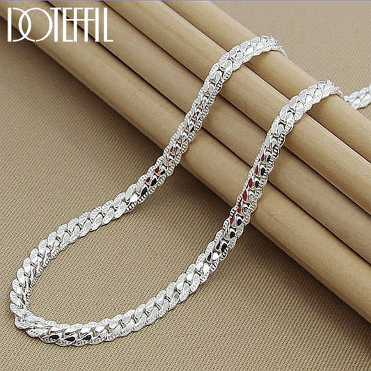 DOTEFFIL 925 argent Sterling 6mm chaîne latérale 16/18/20/22/24 pouces collier pour femme hommes mode mariage fiançailles bijoux cadeau