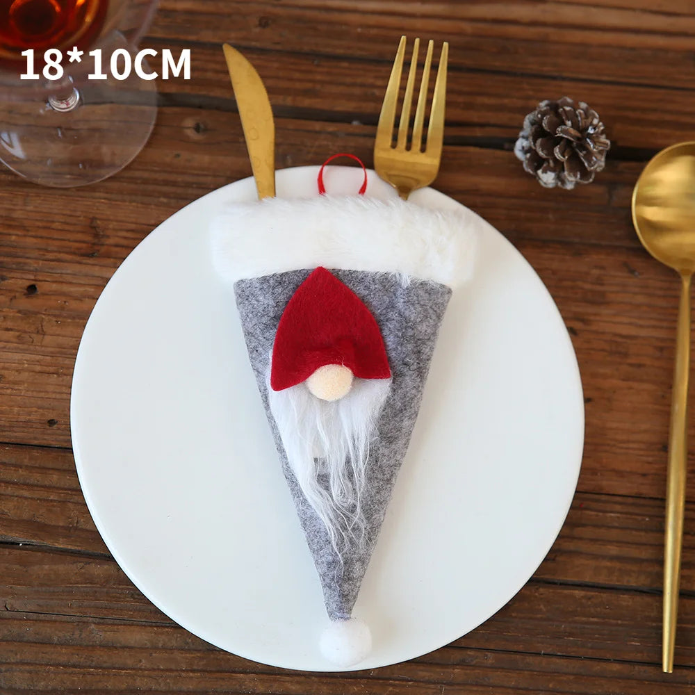 Décorations de Noël de Noel pour la maison, décor de table d'attente, cadeau de Noël du Nouvel An 2021, britannique, fourchette, porte-couteau, sac, 2022
