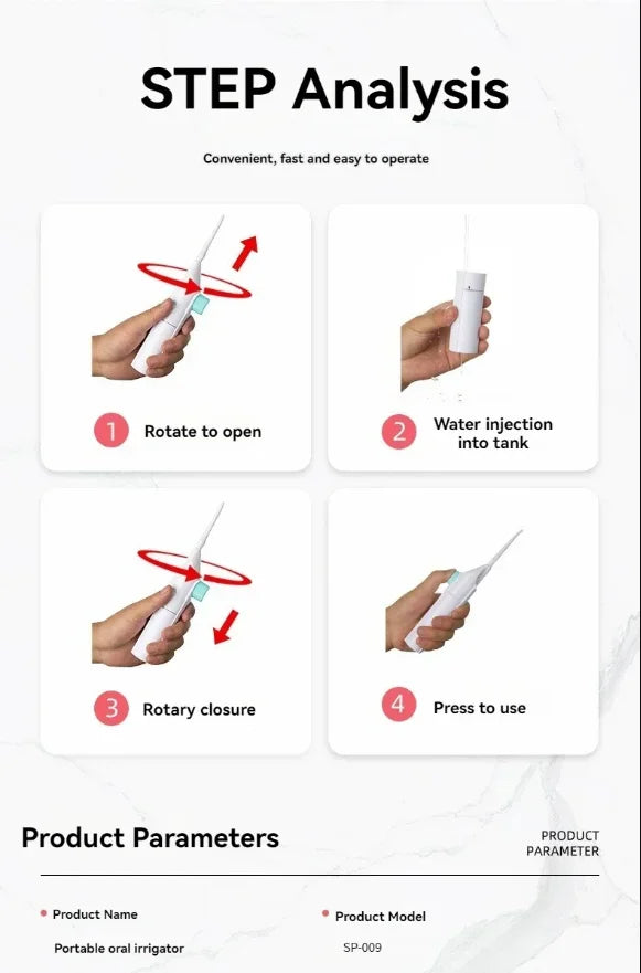 Nettoyeur de dents manuel à haute pression, irrigateur buccal domestique, Portable, eau propre, fil dentaire, cure-dents manuel