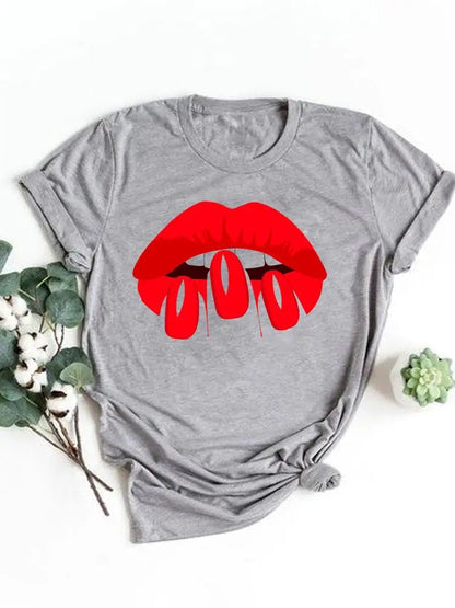 T-shirt manches courtes pour femmes, vêtement basique, haut d'été, maquillage rayé, joli et mignon, imprimé, à la mode, graphique