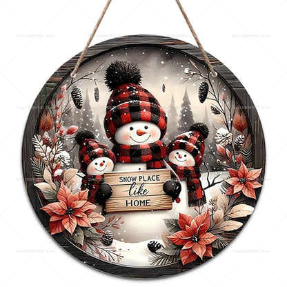 Panneau de porte en bois avec décorations de noël, 1 pièce, charmant bonhomme de neige, panneau de bienvenue suspendu en bois pour porte d'entrée, décoration murale de la maison