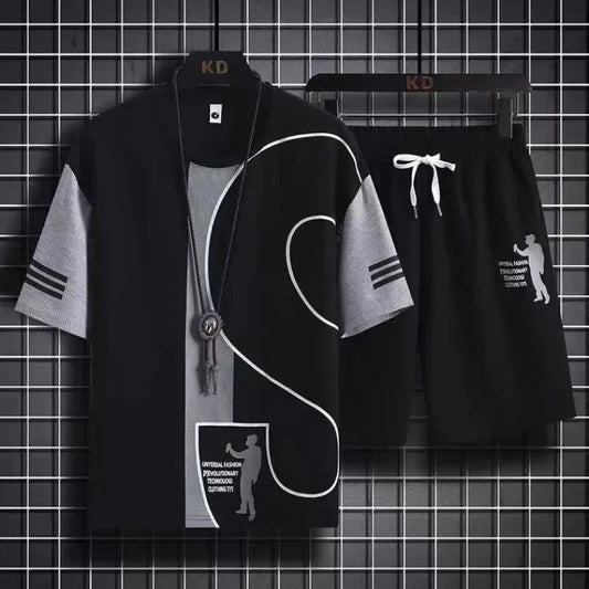 Ensemble de T-shirt et Short de dehors pour Homme, Vêtement de Travail Imprimé, Gaufré, Tenue 2 Pièces, Coupe Régulière Basique