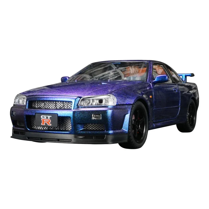 1:18 Nissan GT-R34 SKYLINE modèle de voiture en alliage Super voiture de sport acousto-optique direction rétractable porte jouet pour enfants peut être ouverte