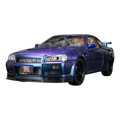 1:18 Nissan GT-R34 SKYLINE modèle de voiture en alliage Super voiture de sport acousto-optique direction rétractable porte jouet pour enfants peut être ouverte
