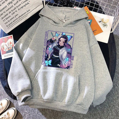 Nouveau Anime Kochou Shinobu imprimé sweat à capuche automne hiver femmes hommes Harajuku sweat à capuche polaire ample décontracté sweats à capuche