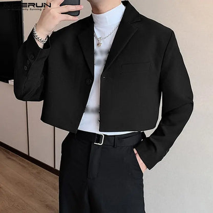 Hommes Blazer Solide Document Revers Manches sulfUn Bouton Automne Costumes Décontractés Streetwear 2023 Mode Homme Crop Combiné S-5XL INCERUN