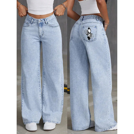 Jean droit ample taille haute, jambes larges, vêtements pour femmes, pantalon en Denim drapé, pantalon Long à la mode, Style rétro