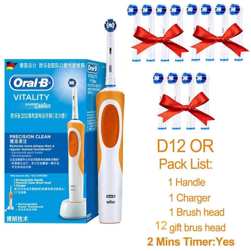 Oral B brosse à dents électrique Rotation nettoyage Oral 3D dent blanche adulte vitalité brosse à dents charge inductive + tête de brosse cadeau