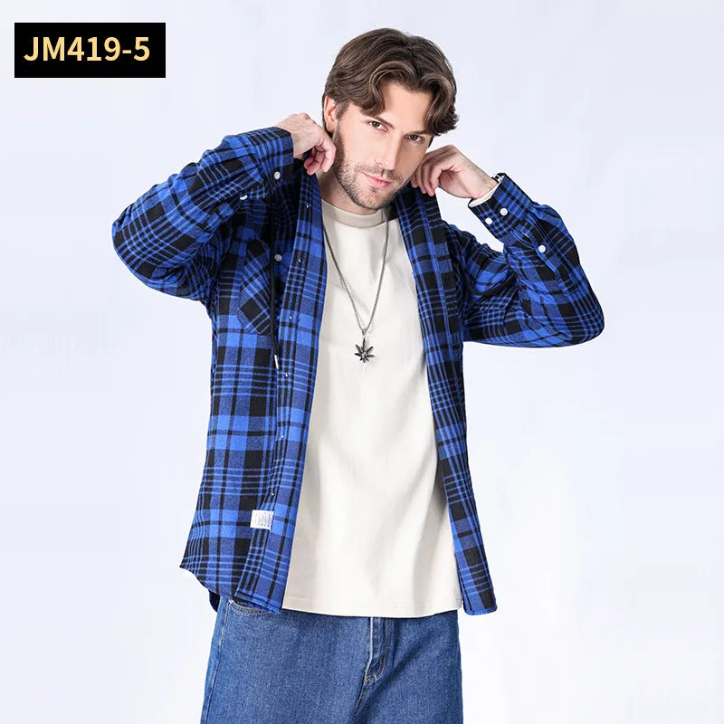 Chemise à manches longues en flanelle pour hommes, manteau à carreaux, décontracté, non repassage, grande taille, chapeau, mode, printemps, automne, nouveau, taille américaine