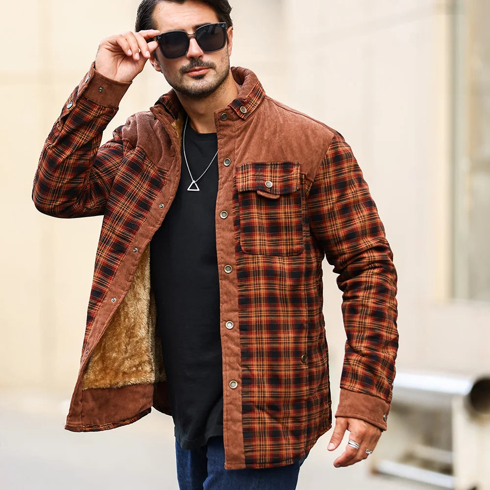 Vestes d'hiver pour hommes, coupe-vent, chaud, décontracté, manteau bombardier à carreaux, doublure Sherpa, flanelle, extérieur, classique, doux, taille américaine