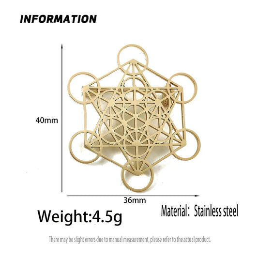 Broche Metatron creuse en acier inoxydable plaqué or 18 carats,