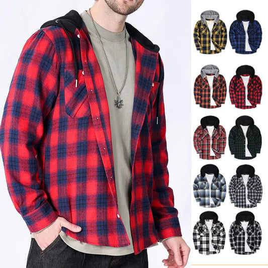 Chemise à manches longues en flanelle pour hommes, manteau à carreaux, décontracté, non repassage, grande taille, chapeau, mode, printemps, automne, nouveau, taille américaine
