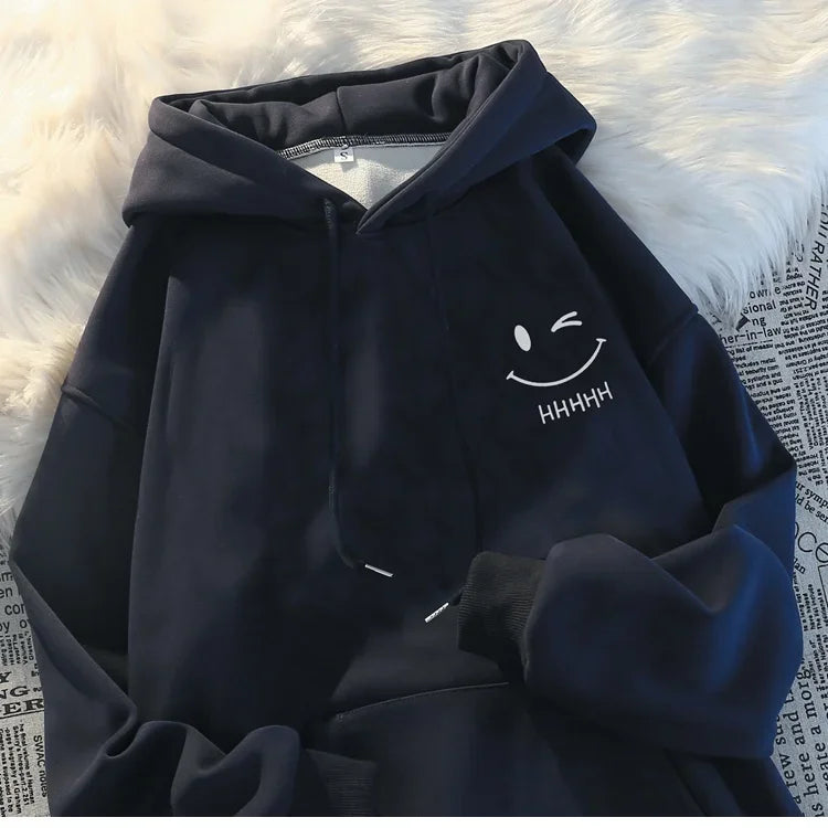 Femmes souriant visage drôle mode Couple pull à capuche américain lourd ample épaissi cachemire sweat à capuche pour garçon pull haut