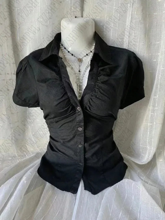 Vintage esthétique femmes personnalité Y2K mince vêtements mode chemises Harajuku à manches courtes hauts femme chaude classique t-shirt décontracté