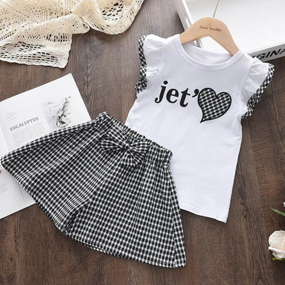BEAR LEADER-Ensemble de vêtements pour filles, tenue d'été en mousseline de soie, motif floral, col licou + short brodé, en paille, pour enfants, 2023