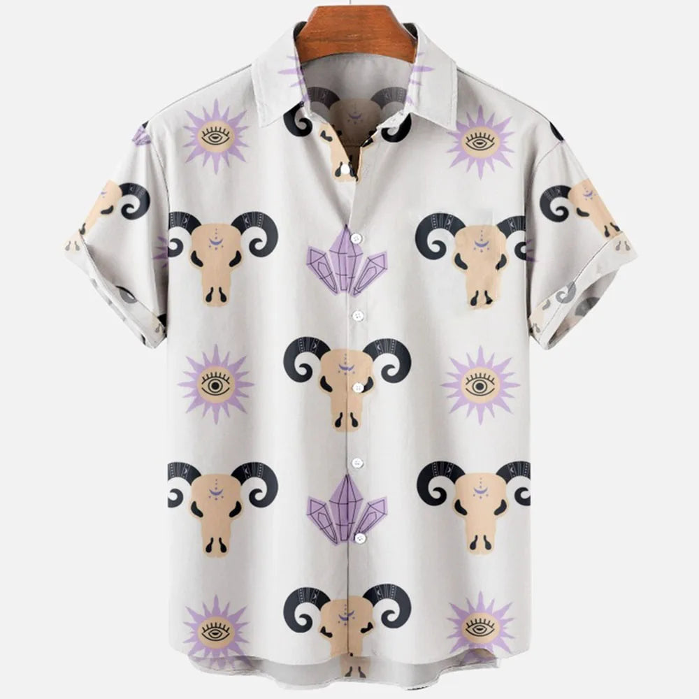 Chemise hawaïenne à manches courtes pour hommes, vêtements amples et respirants, imprimé diable horreur en 3d, été, 2024
