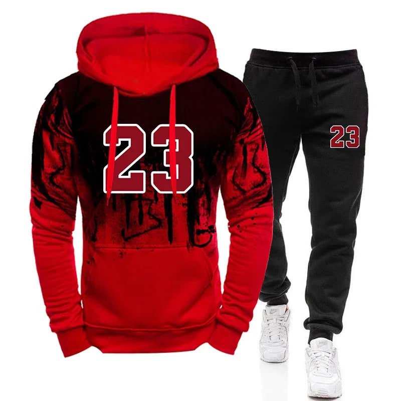 Survêtement pour hommes sport imprimé une pièce sweat-shirt pantalons de survêtement Jogging quotidien vêtements pour hommes décontracté Splash-ink sweat à capuche pantalon 2025