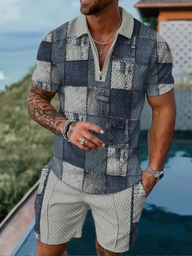 Polo et short College en 3D pour hommes, motif ethnique rétro, fermeture éclair, vêtements de rue décontractés, mode, nouveau, 2 pièces