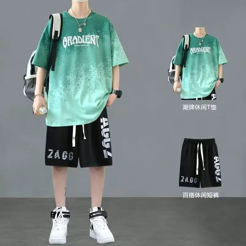 Short hommes costume été Joggers ensemble mode coréenne graphique T-shirt multi-poches Cargo pantalon 2 pièces ensemble hommes survêtements 2025 nouveau