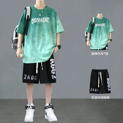 Short hommes costume été Joggers ensemble mode coréenne graphique T-shirt multi-poches Cargo pantalon 2 pièces ensemble hommes survêtements 2025 nouveau