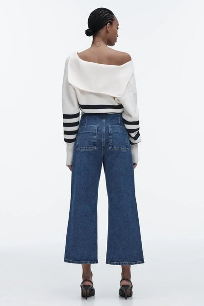 Jean taille haute à jambes larges pour femmes, pantalon en Denim amincissant avec poches décorées de Style rétro, de chine continentale, printemps été 2023